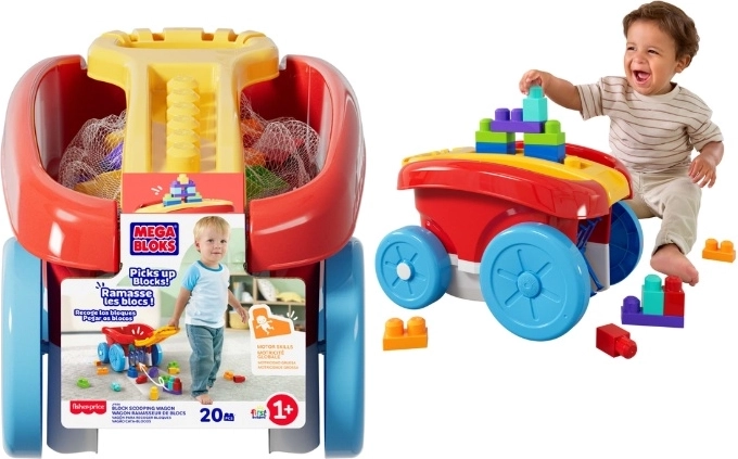 Cărucior Mega Bloks pentru cuburi, cu 20 de piese