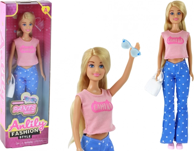 Păpușă Anlily cu păr blond lung și accesorii – Roz