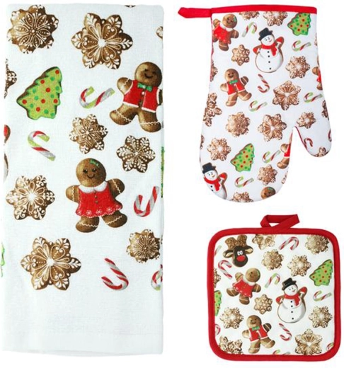 Set de bucătărie Turtă dulce – mănușă, suport termic și prosop