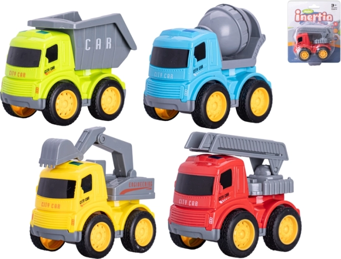 Mașinuțe de construcții 9 cm cu mecanism cu inerție – set 4 tipuri
