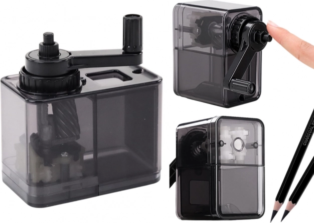 Ascuțitoare cu manivelă și recipient – negru