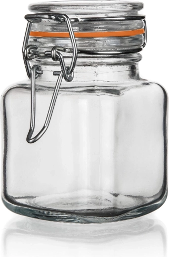 Borcănaș ermetic din sticlă LINA 100 ml, pătrat cu închidere tip clemă