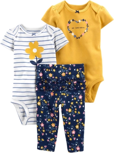 Carter's set din 3 piese pentru fete multiflora – 2× body cu mânecă scurtă și pantaloni