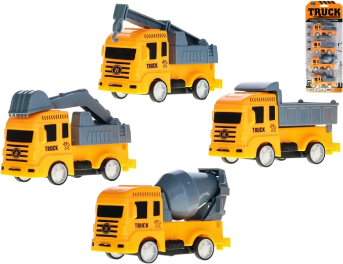 Set de vehicule de construcții cu mecanism pull-back 8–9 cm, 4 bucăți