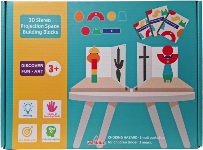 Set de construcție 3D din lemn – cuburi spațiale și carduri model