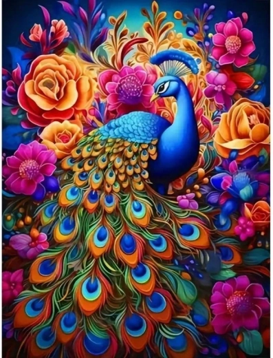 Norimpex pictură pe numere Păun în flori colorate 40 × 50 cm