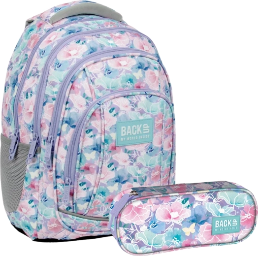 Set școlar BackUP flori de primăvară 2în1 – rucsac și penar