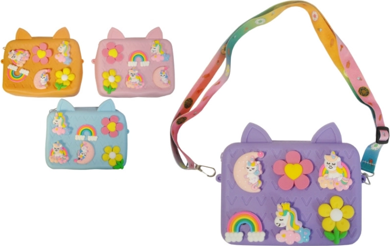 Geantă din silicon Pop It cu aplicații 3D cu unicorn - 1 bucată