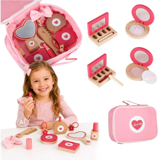Set cosmetic din lemn într-o gentuță pentru copii