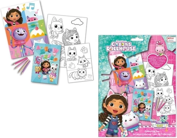 set de colorat cu mini creioane 12 culori CASA PISICUȚELOR A LUI GABI