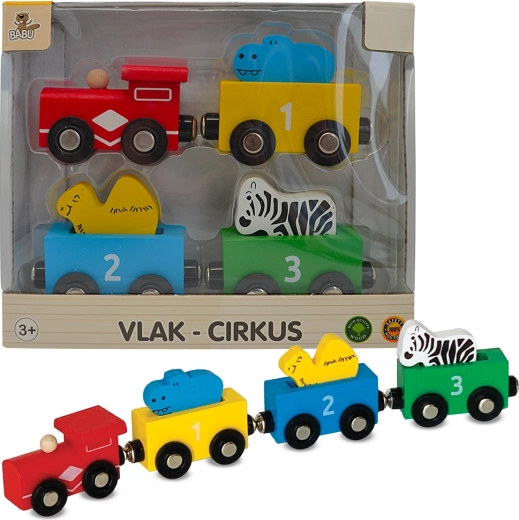 Babu trenuleț din lemn circ cu vagoane