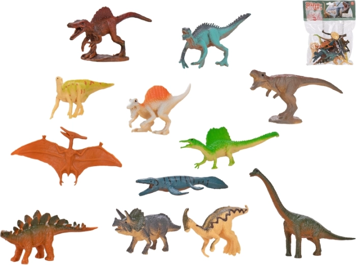 Set de figurine dinozauri 12 buc (6,5–10 cm) în săculeț
