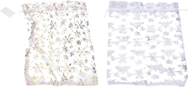 Săculeț din organza cu fulgi 17 × 23 cm – ambalaj cadou de Crăciun