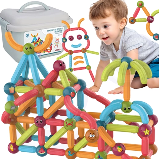 Set de construcție educațional magnetic Woopie, 128 de piese