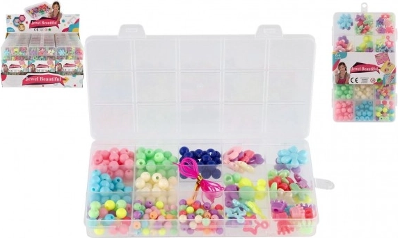 Set de mărgele din plastic colorate cu șnur, în organizator practic