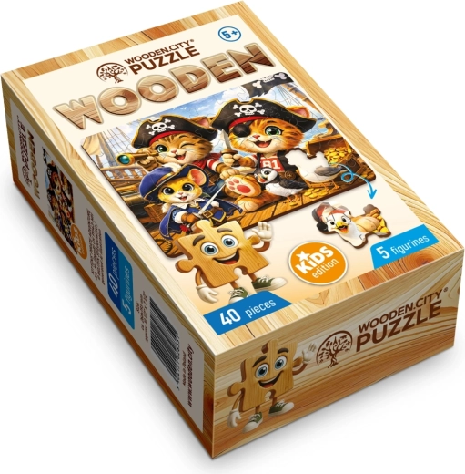 Puzzle din lemn WOODEN CITY Pisicuțe și aventură piraterească, 40 de piese