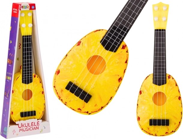 Ukelele pentru copii cu motiv de ananas, galben