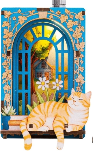 2Kids Toys puzzle 3D din lemn magnet motan în fereastră - 1 bucată