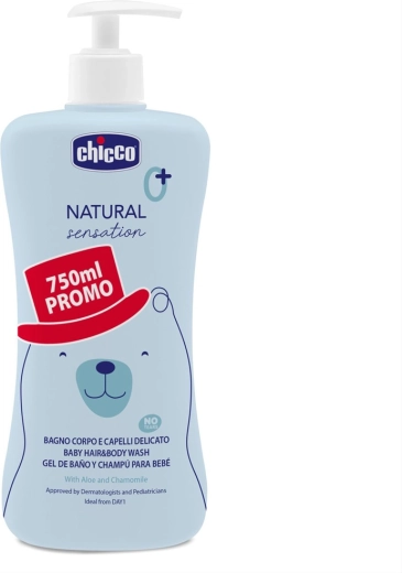 Chicco șampon pentru păr și corp Natural Sensation cu aloe și mușețel 750 ml