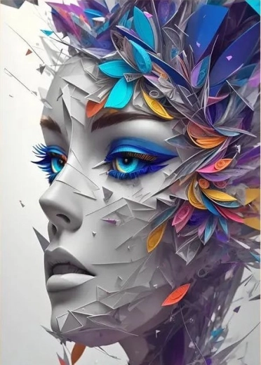 Pictură cu diamante – portret abstract de femeie 30 × 40 cm