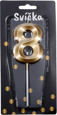 Lumânare de petrecere cifră opt, auriu