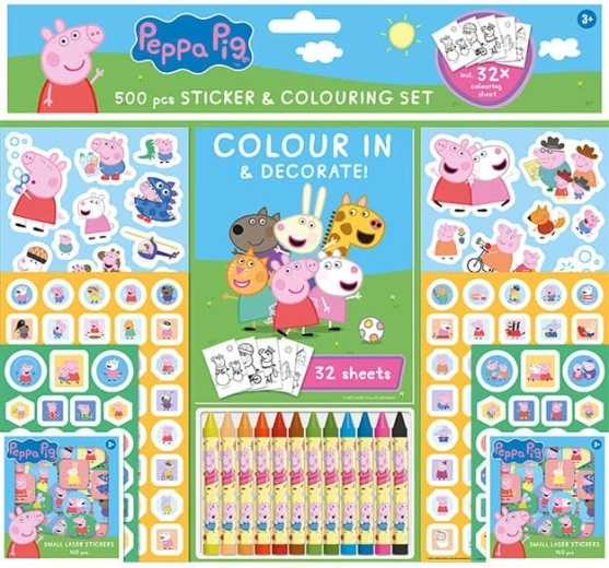 Set de autocolante cu caiet de colorat și creioane cerate Peppa Pig (500 buc.)