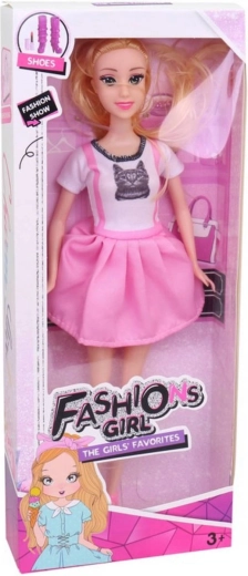 Păpușă fashion 29 cm în rochie roz de vară cu pisicuță