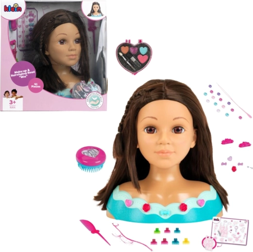 Cap de coafat și machiat Mia cu set de cosmetice și accesorii