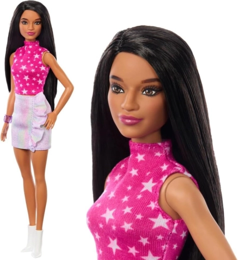 Păpușa Barbie Fashionistas cu top roz cu stele
