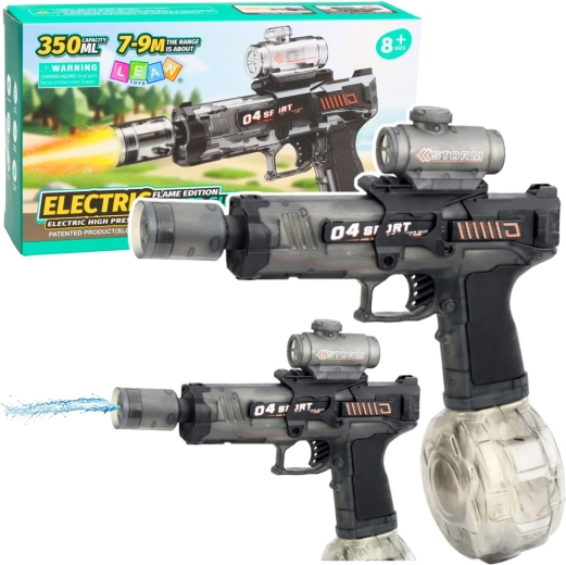 Pistolă cu apă electrică, negru, rază 7–9 m, rezervor 350 ml