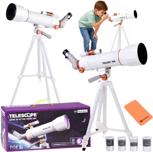 Telescop pentru copii cu trepied până la 107 cm, 4 oculare, lentilă 3× și căutător