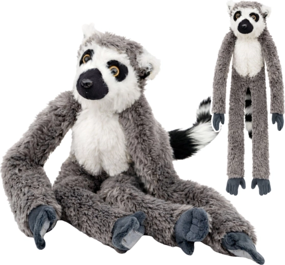 Lemur de pluș cu lăbuțe lungi și benzi velcro, gri 35 cm