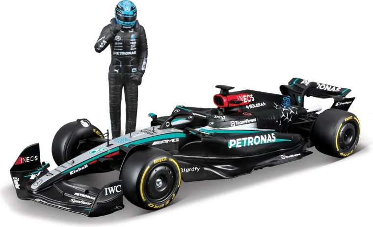 Model Bburago F1 Mercedes-AMG Petronas W15 2024 George Russell 1:24 cu figurină