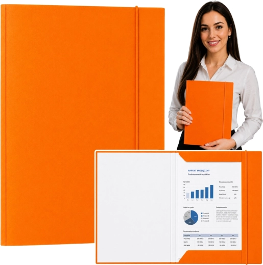 Dosar din carton lăcuit cu elastic A4, portocaliu (300 g/m²) - 1 bucată