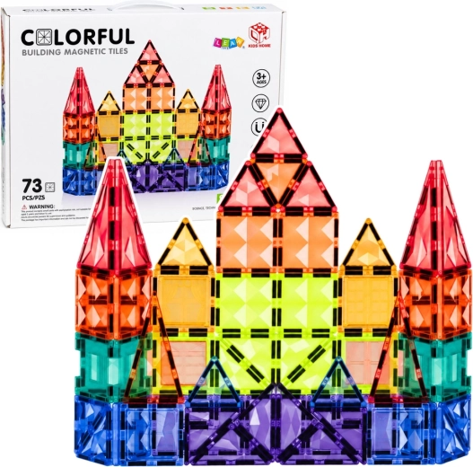 Set de construcție magnetic – panouri 3D colorate STEM (73 de piese)