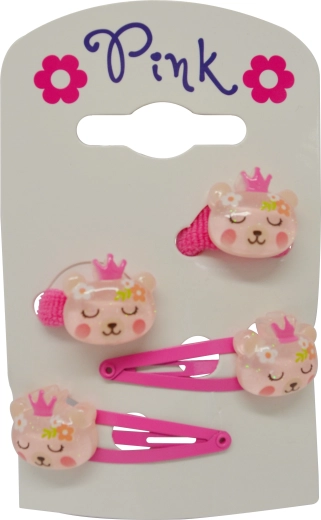 Accesorii de păr Ursuleț – set 4 buc (agrafe și elastice)