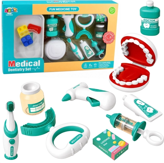 Set stomatologic pentru copii cu periuță vibratoare, 15 piese, albastru