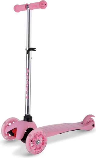 Trotinetă roz cu trei roți cu roți LED