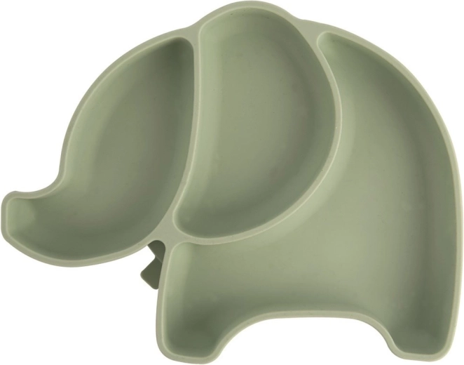 Farfurie pentru copii din silicon, compartimentată, în formă de elefant, verde 23,5 × 19 × 3,5 cm