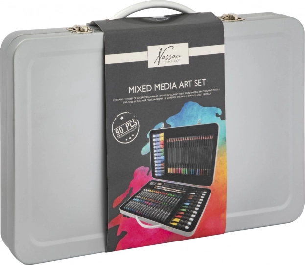 Set de rechizite de artă în valiză de metal