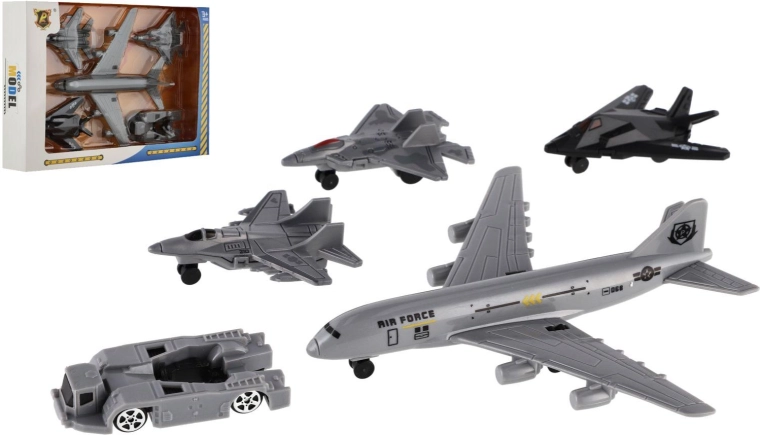Set de avioane și vehicule militare 5 buc. din plastic cu mecanism de inerție în cutie 23 × 15,5 × 4 cm