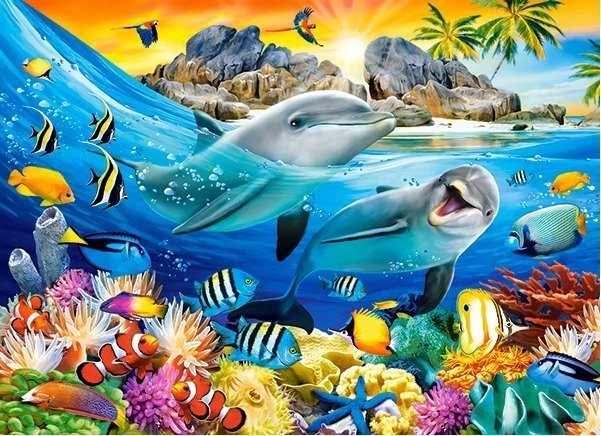 Puzzle cu 100 de piese delfini în tropice