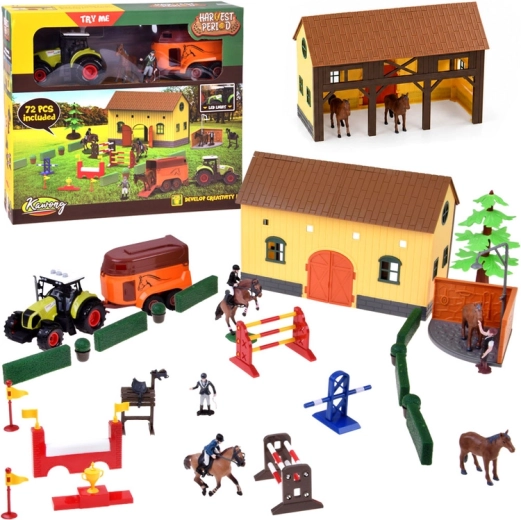 Grădină pentru cai cu grajduri, tractor cu remorcă și figurine