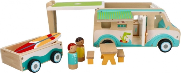 Caravană din lemn cu remorcă și accesorii