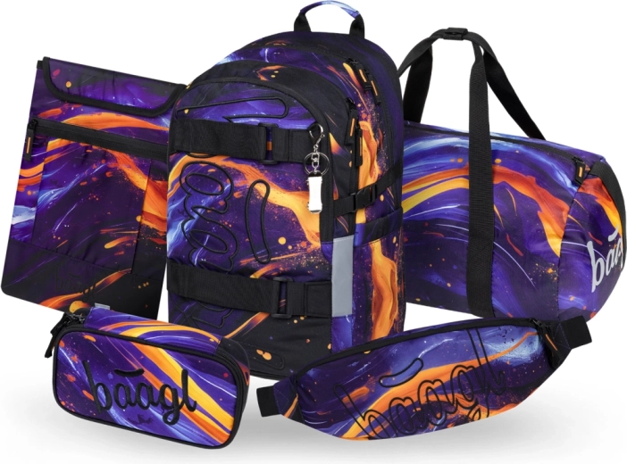 Set școlar Baagl Skate Vibe – rucsac, penar, geantă sport pliabilă, borsetă și husă pentru laptop (GRS)