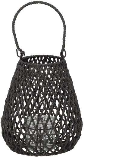 Lampion împletit negru 20 × 25 cm cu insert din sticlă