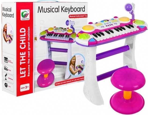 Set muzical roz + Clape + Tobe + Microfon pentru copii 3+ Lumini + Sunete 2 octave