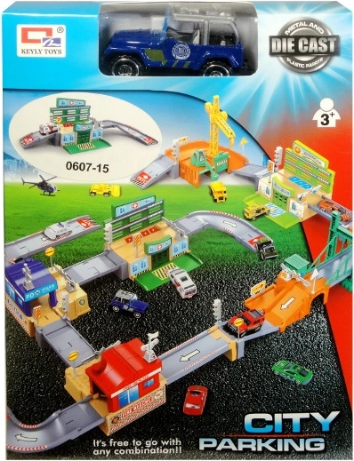 Parcare urbană cu mașinuță metalică și accesorii