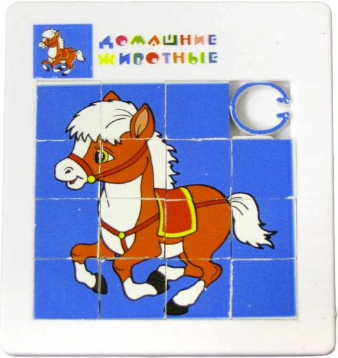 Puzzle glisant cu căluț sau cocoș 5 × 5 cm, plastic - 1 bucată