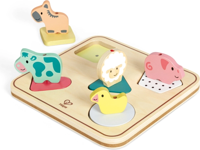 Puzzle din lemn cu sunete – animalele de la fermă Hape